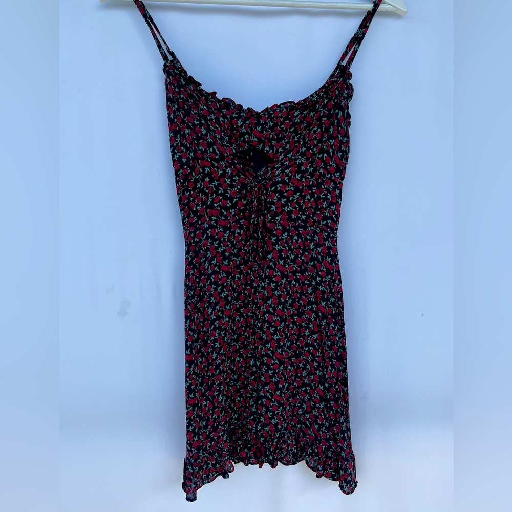 Reformation Spaghetti Strap Mini Dress in Perla Black Floral